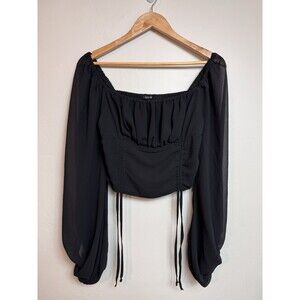 Papermoon Women's L Black Sheer Balloon Sleeve Chiffon Smocked Fairycore Y2K